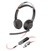 HPPoly Blackwire 5220 Stereo USB-C Headset +3.5mm Plug +USB-C/A Adapter